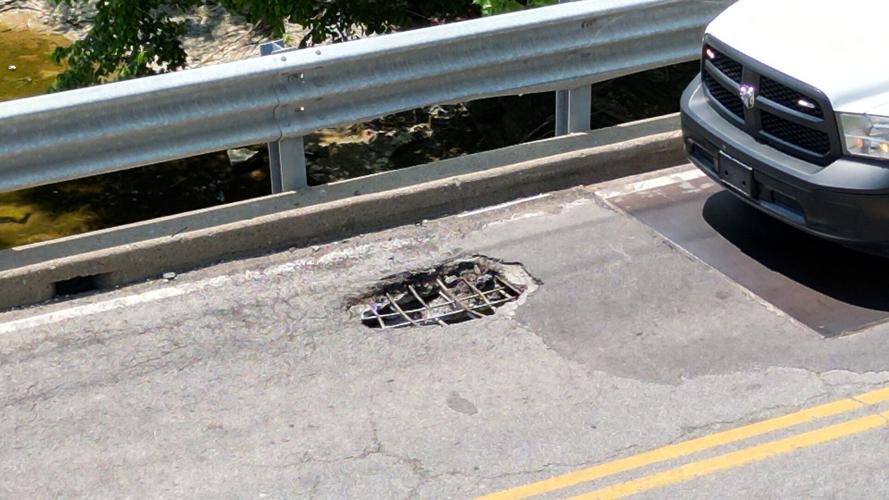 Hole spotted on Blackiston Mill Road Bridge on June 9, 2023