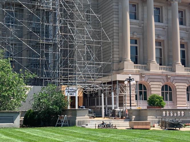 Scaffolding outside the Kentucky Capitol