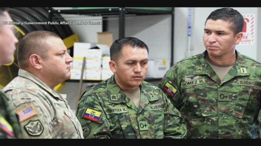 Members of Ecuador's army train with Kentucky National Guard members in June 2023