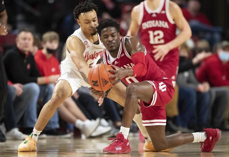 Nebraska's Trey McGowens defends against Indiana's Xavier Johnson.jpeg