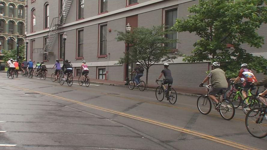 Cyclists ride in the Ali Memorial Bike Ride