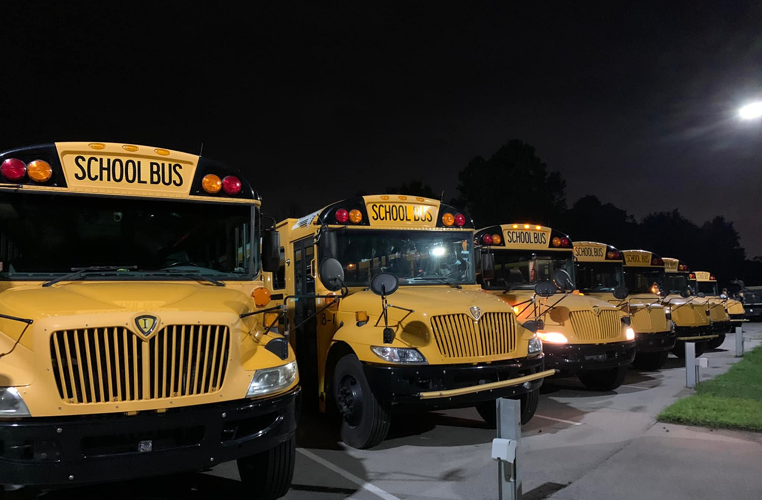 New Albany Floyd County School Buses on first day of school