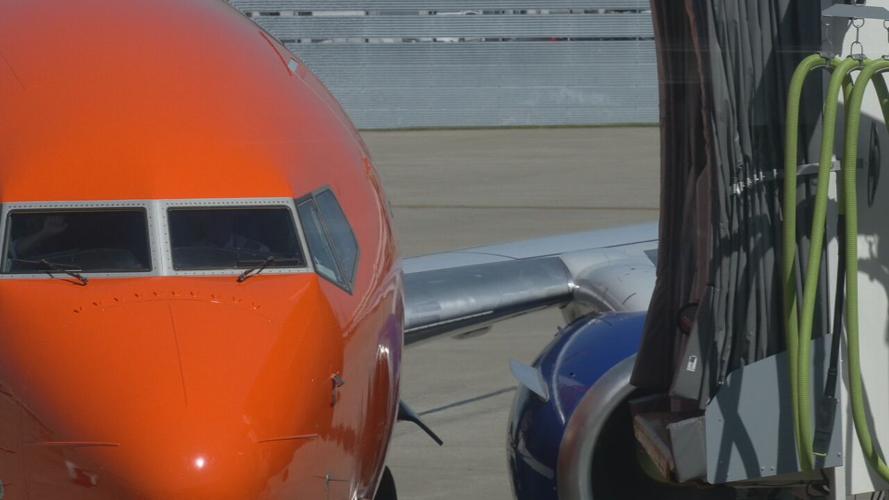 A Sun Country airline aircraft at the Louisville Muhammad Ali International Airport