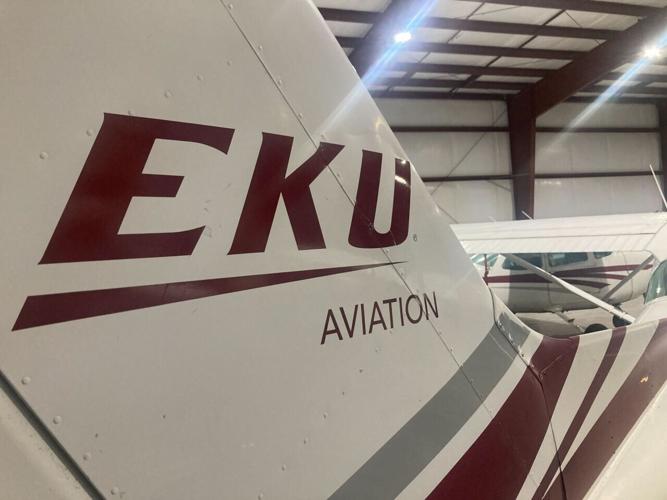 The tail of an aircraft used for training in EKU's aviation program