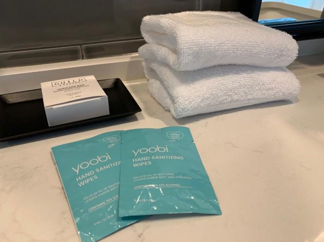 Hand sanitizing wipes at Hotel Distil