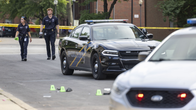 LMPD officers at Chestnut Street shooting near bullet casing markers