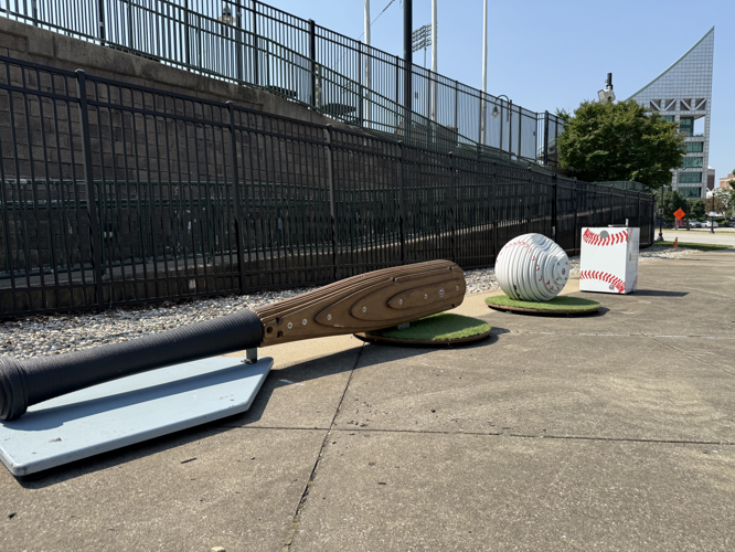 Public baseball art Slugger Field