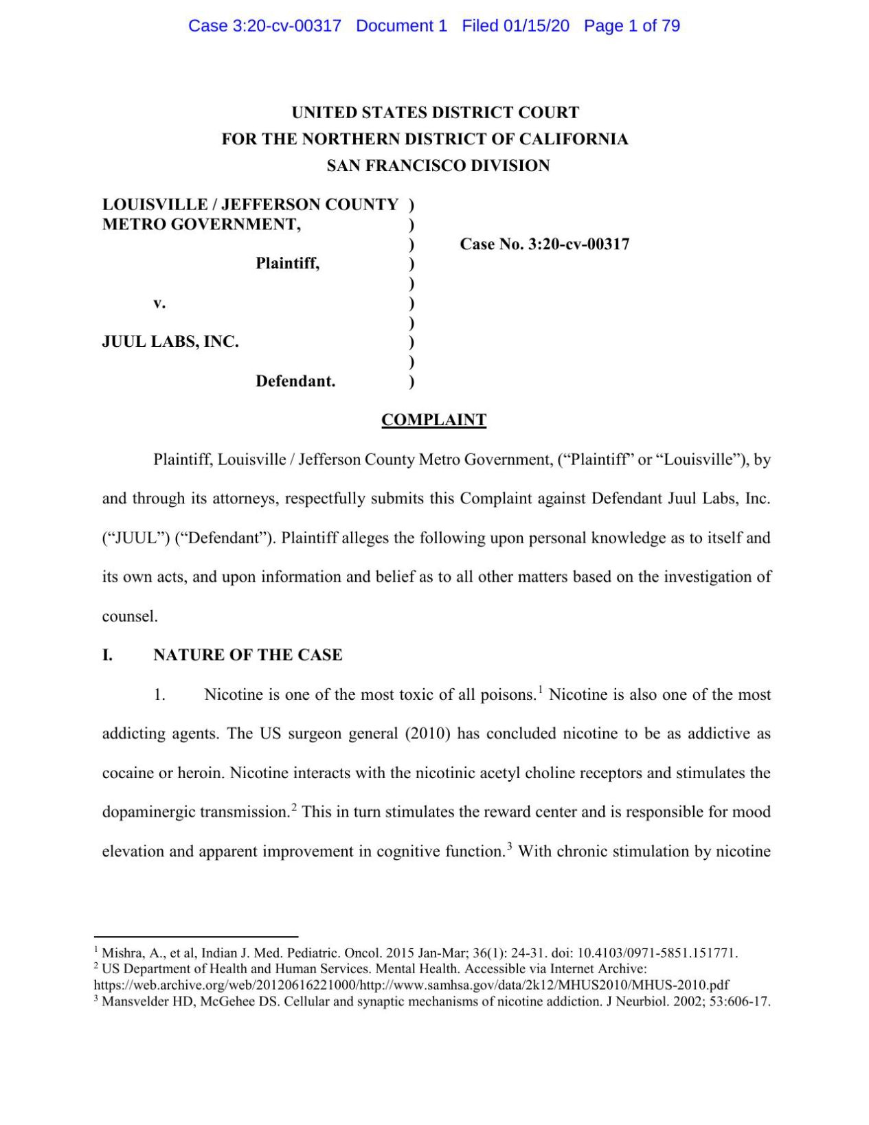 Louisville lawsuit against JUUL Inc. (Jan. 15, 2020)