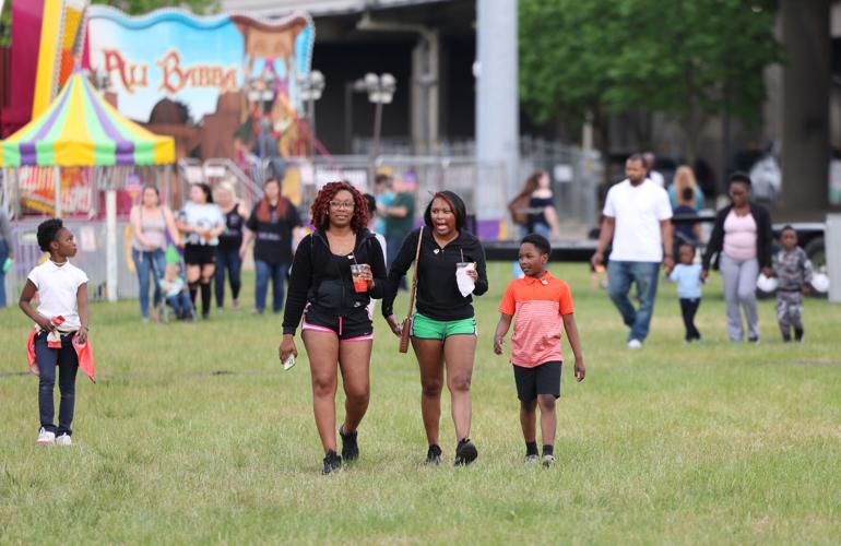 People walking through the Chow Wagon