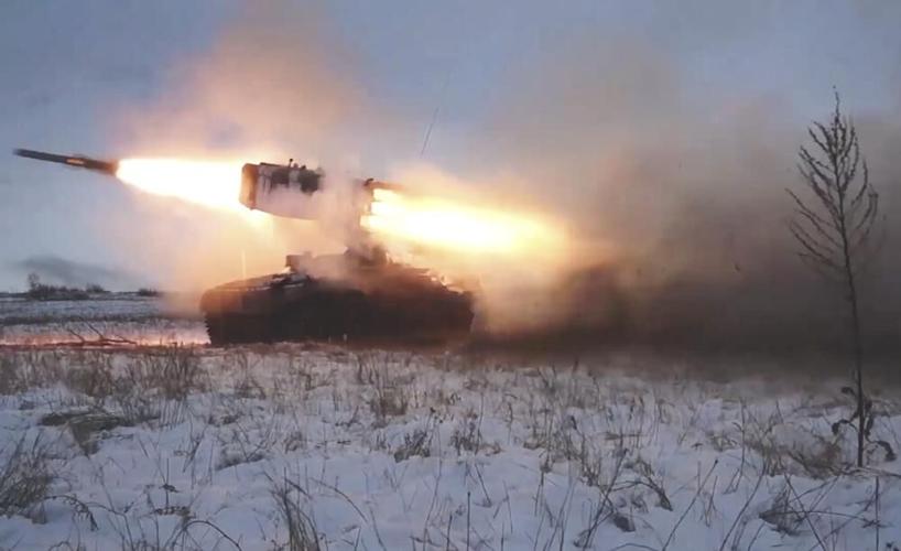A Russian rocket launcher fires during military drills near Orenburg.jpeg