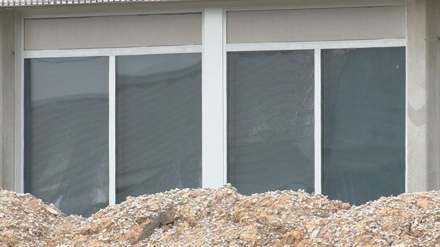 Construction near window of Silver Creek High School