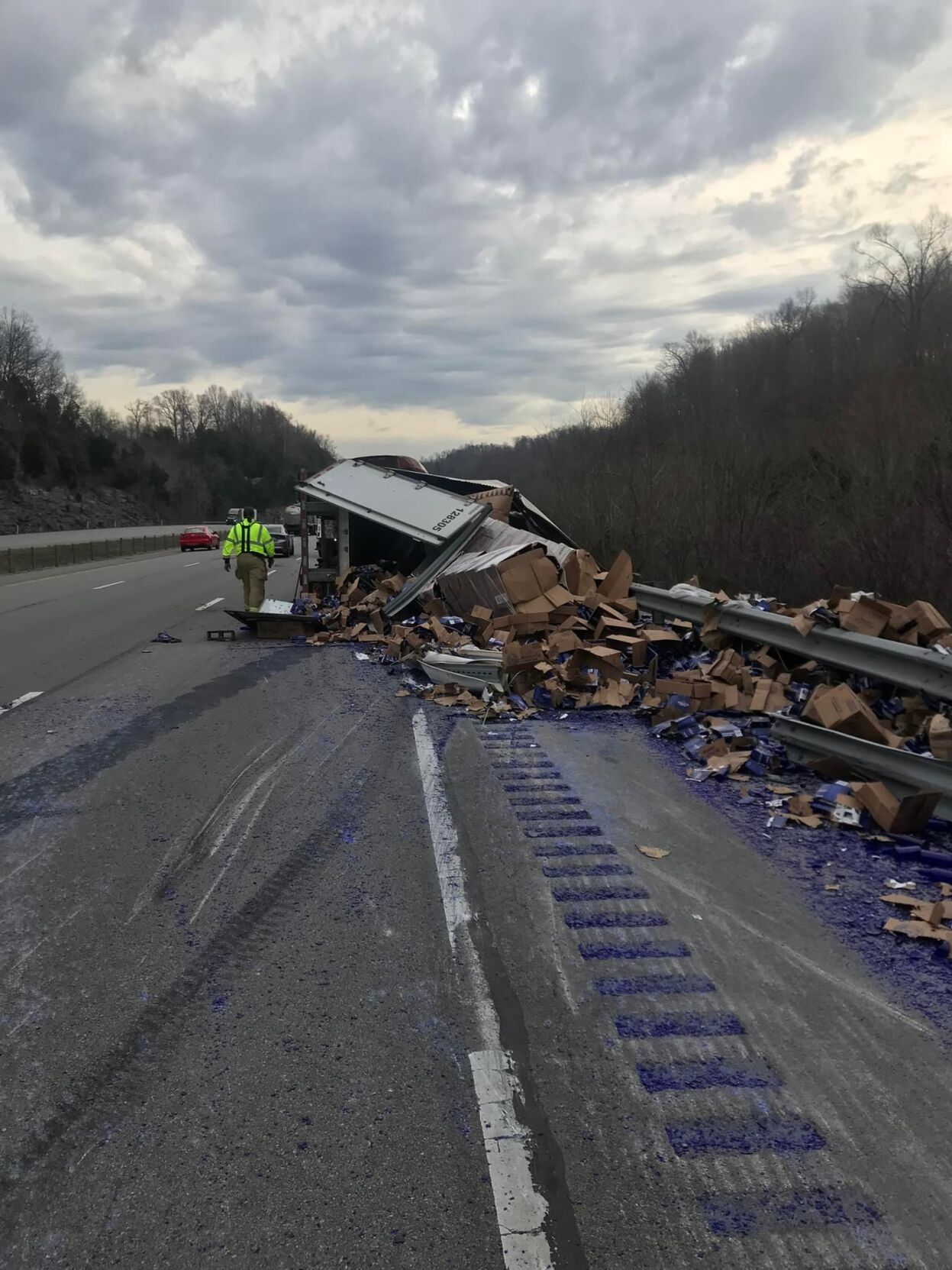 Debris in the roadway from I-65 accident