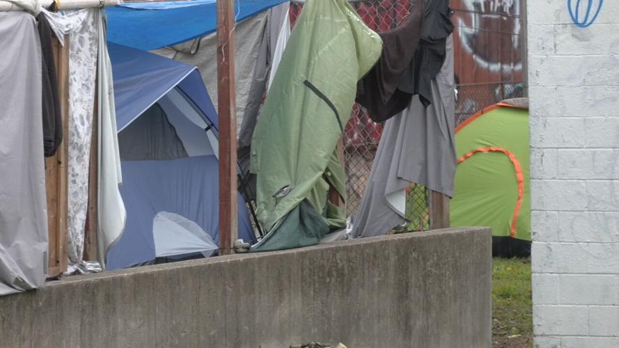 homeless camp downtown Louisville, April 2022