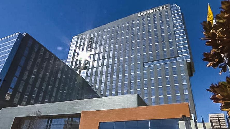 Omni Louisville hotel sun bouncing off windows