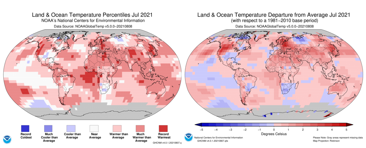 Land and Ocean Temperature and Departures