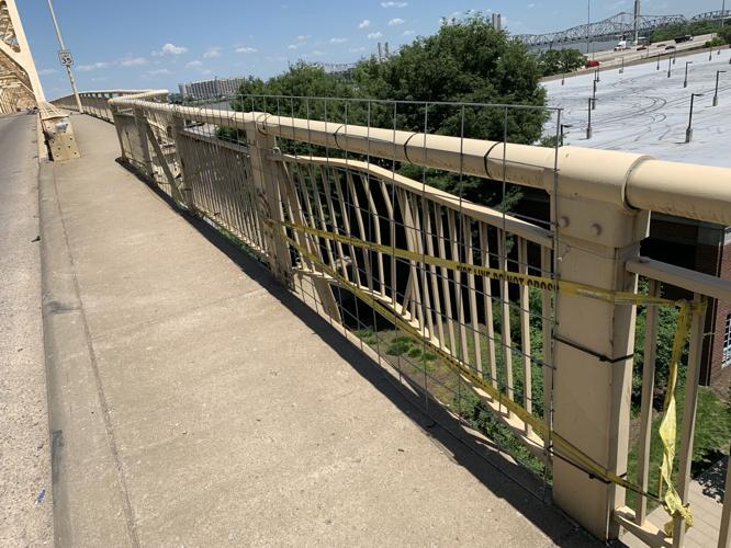 Damage to the George Rogers Clark Memorial Bridge (the Second Street Bridge) recorded on May 17, 2022
