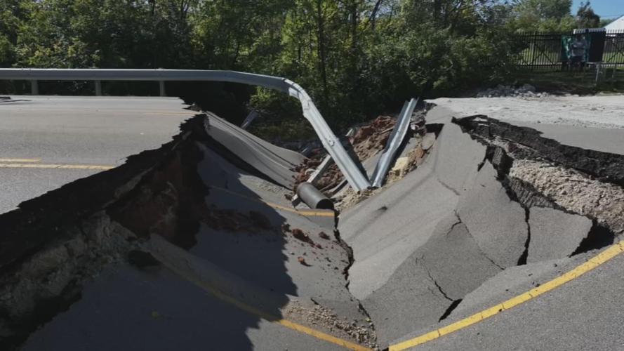 Plantside Drive in Jeffersontown collapsed - Drone photo 10-9-25