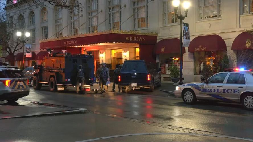 LMPD and SWAT outside Brown Hotel in downtown Louisville