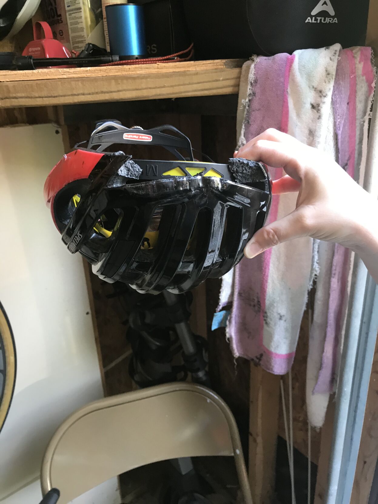 PARALYZED WOMAN - Broken helmet after accident