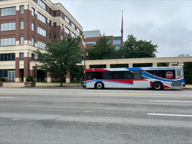 TARC bus outside TARC building in Louisville