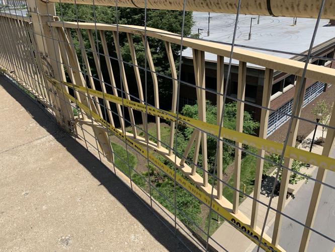 Damage to the George Rogers Clark Memorial Bridge (the Second Street Bridge) recorded on May 17, 2022