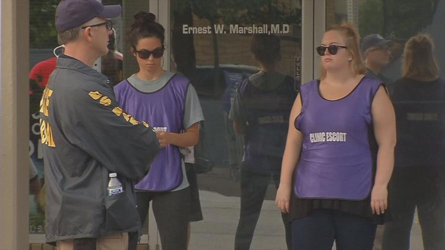 Crowd gathered outside EMW Women's Surgical Center on Market Street