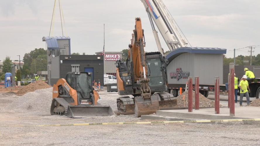 7 Brew coffee stand dropped off on Veterans Parkway in Jeffersonville, Indiana