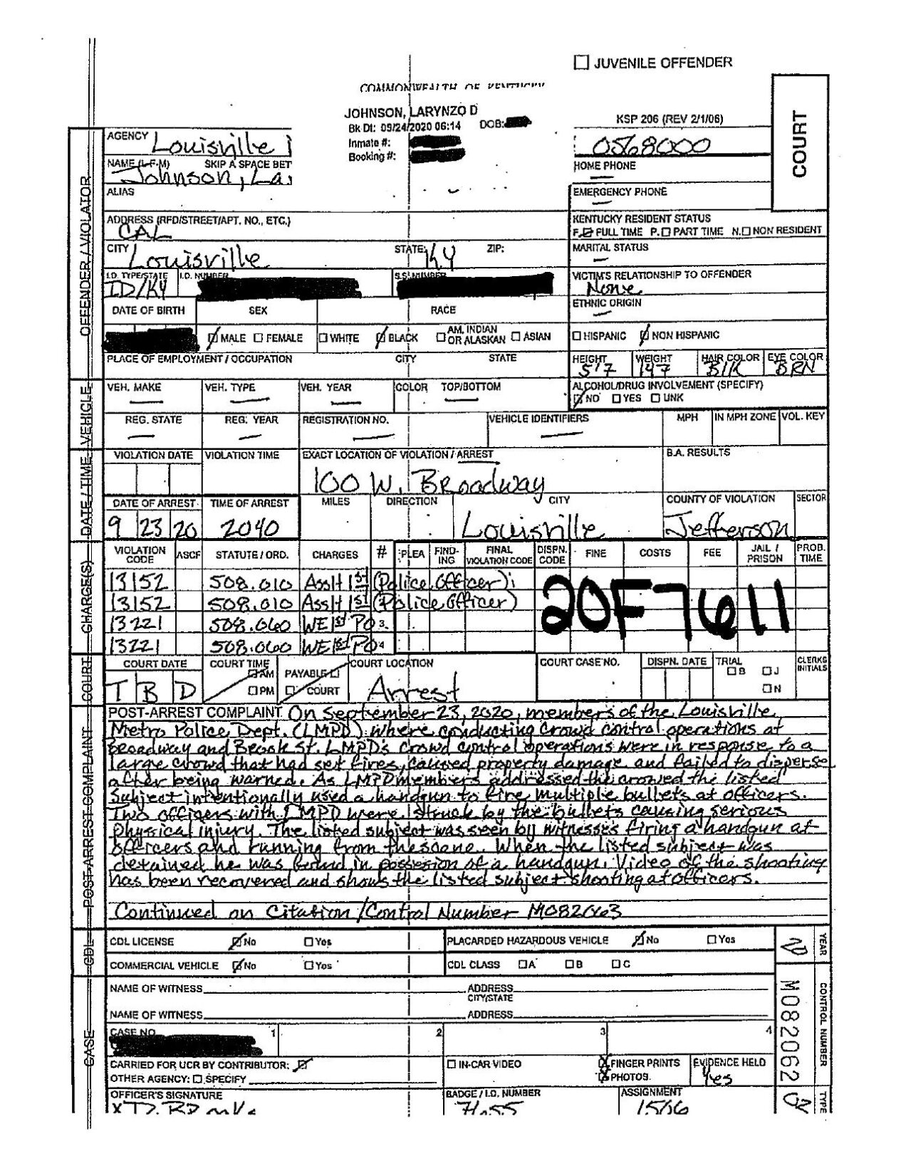 Larynzo Johnson arrest report