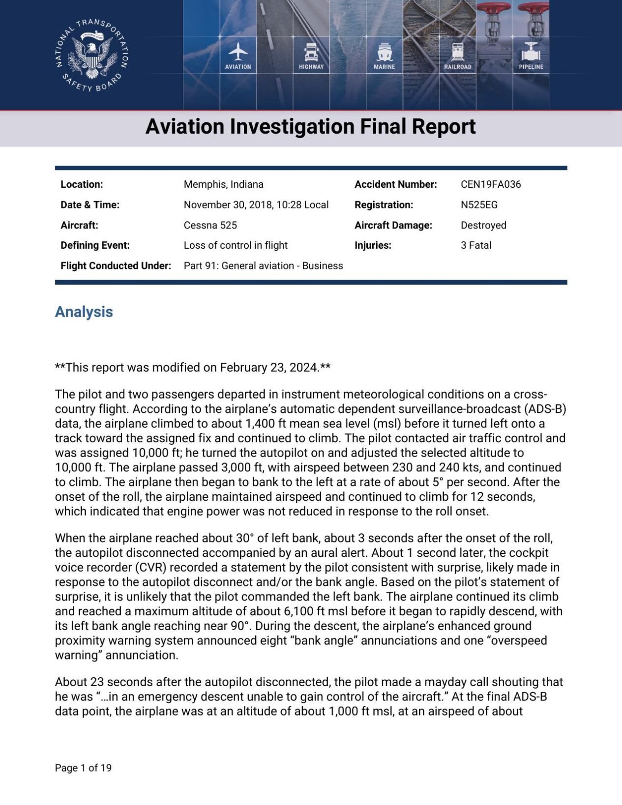 Aviation Investigation Final Report - Feb. 23, 2024