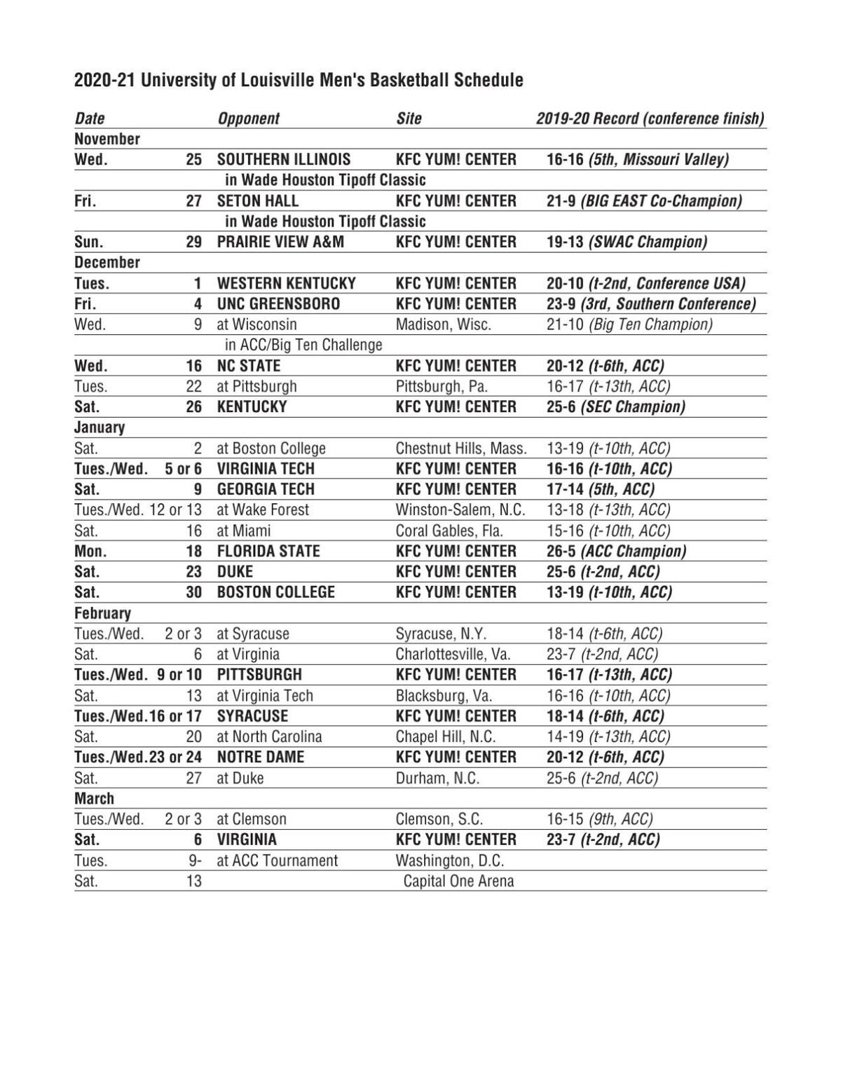 At long last Louisville men s basketball ACC schedule is set