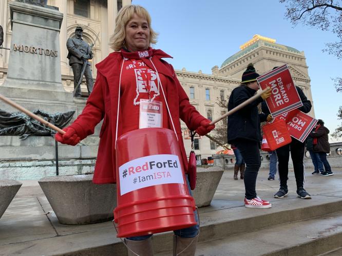 GO RED FOR ED - Teacher Wearing Bucket