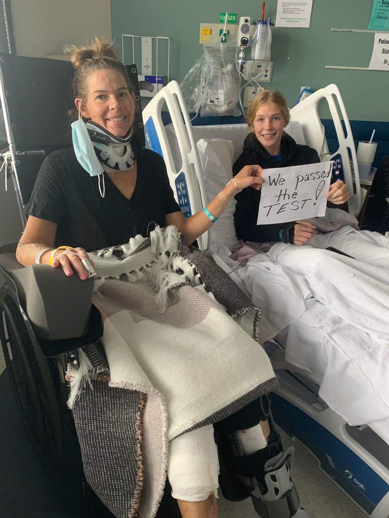 Amy and Ava smile after passing swallow test