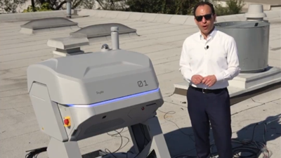 Mayor Greenberg on firehouse demonstrating drone as first responder program