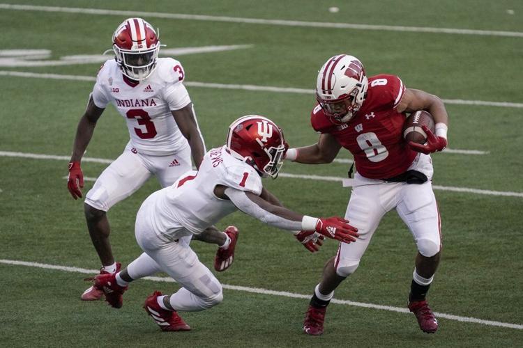 Wisconsin running back Jalen Bergeruns during the first half of an NCAA college football game against Indiana