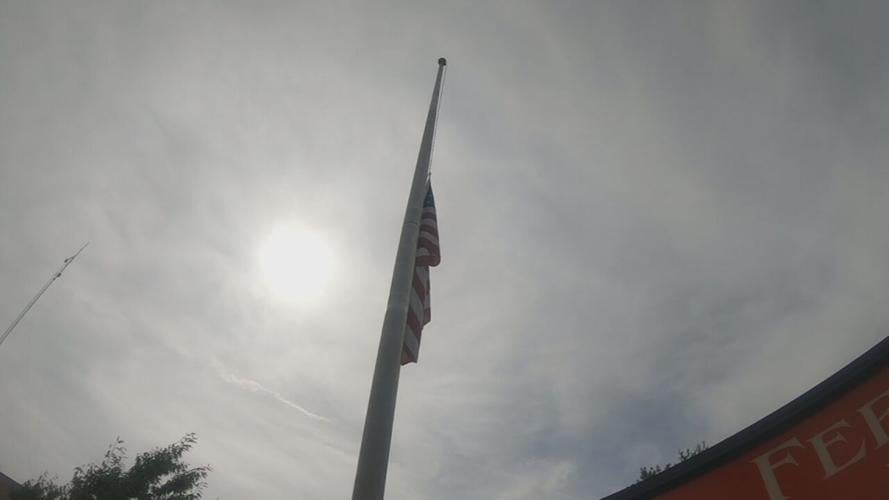The American flag at the Fern Creek Fire Department at half-staff