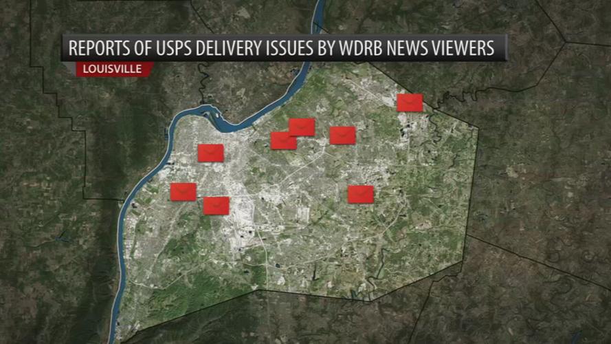 Map of delayed mail coverage in Louisville