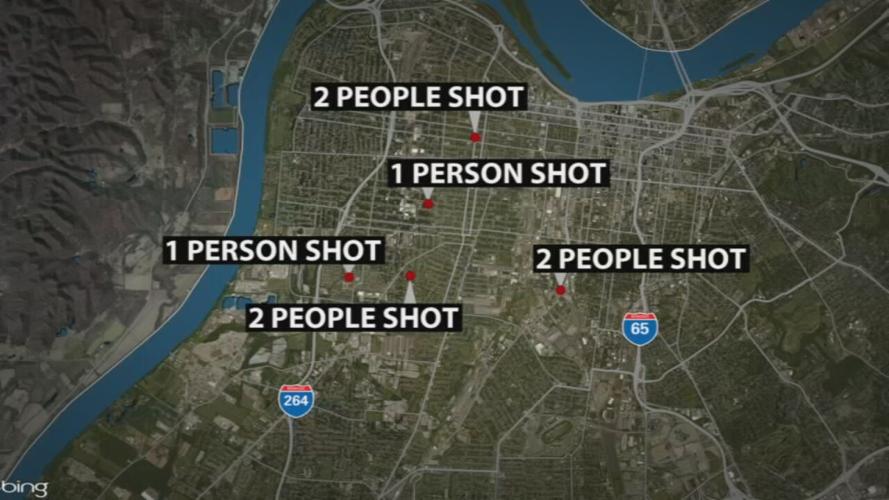 Map of shootings in Louisville on March 9, 2021