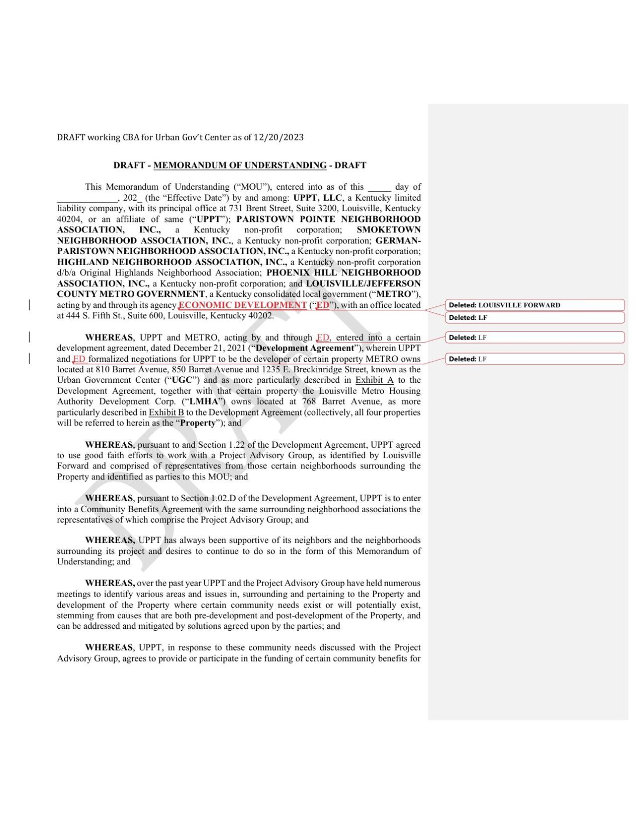 Draft Community Benefits Agreement