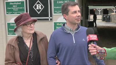 U.S. Secretary of Transportation Pete Buttigieg with mom Anne Montgomery at Churchill Downs