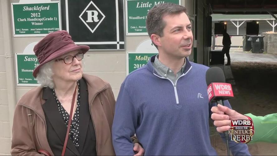 U.S. Secretary of Transportation Pete Buttigieg with mom Anne Montgomery at Churchill Downs