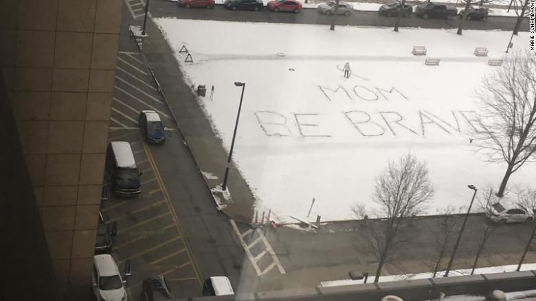'Mom be Brave' message written in snow outside Ohio hospital