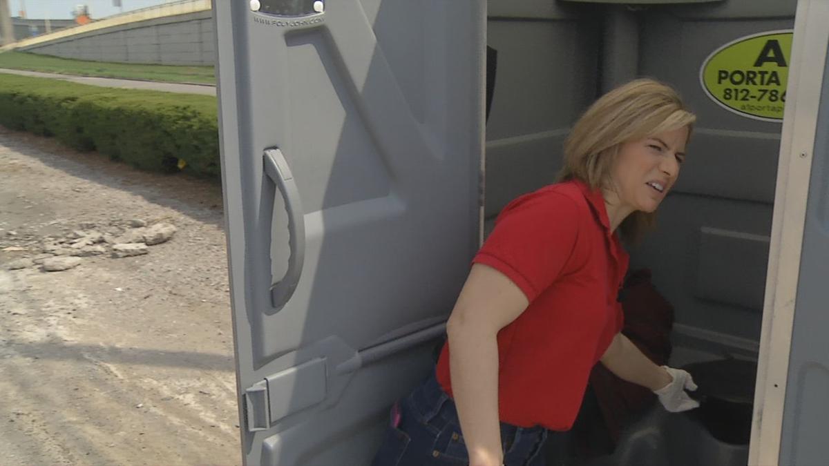 reporter cleaning potty