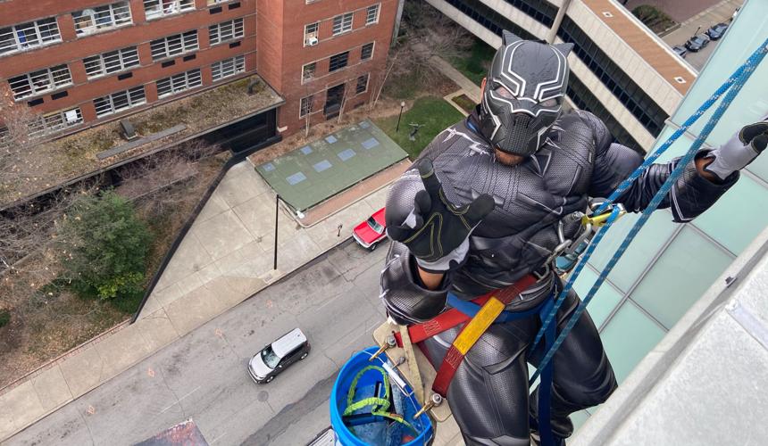 Superhero window washers at Norton Children's Hospital - Feb. 3, 2020
