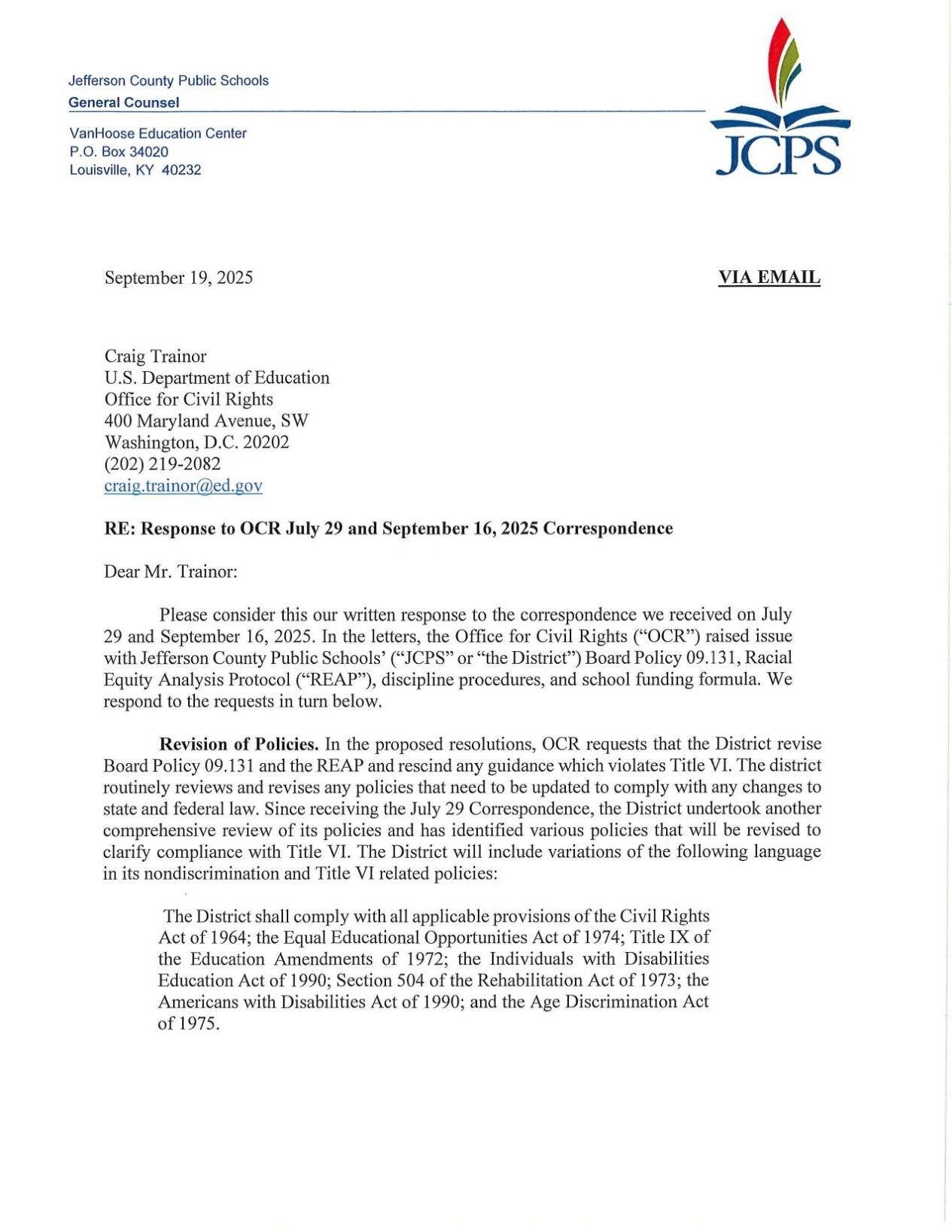 JCPS response to DOE about magnet grant 9-19-2025