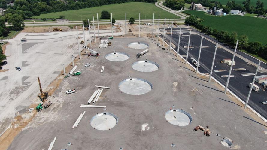 Aerial view of Louisville Topgolf progress 7-11-22