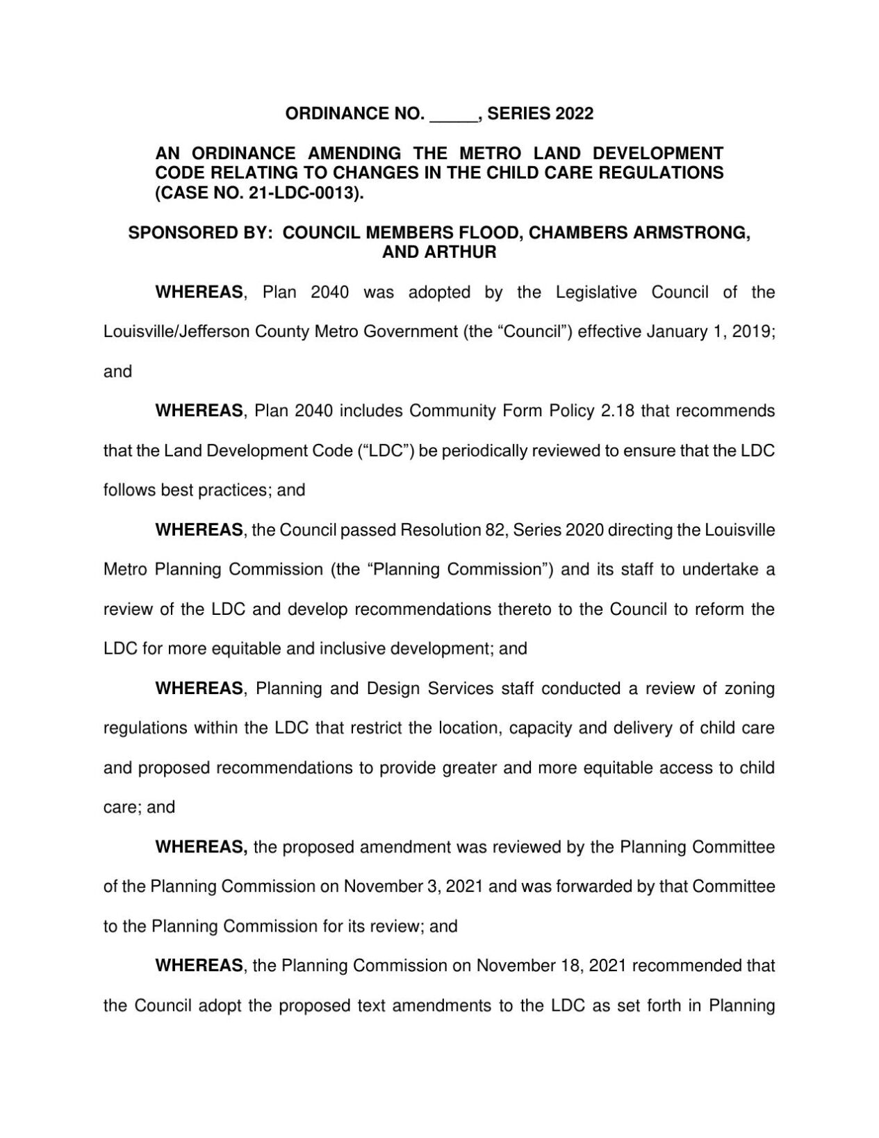 Louisville Child Care Ordinance