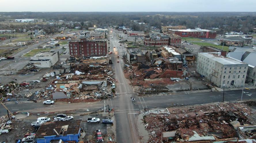 Tornado damage in Mayfield, KY