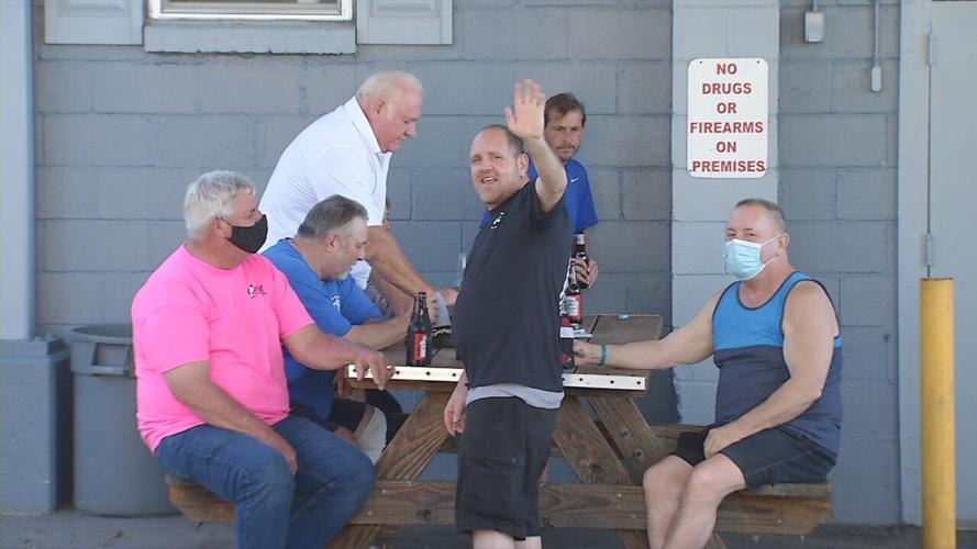 People gathered outside Veterans of Foreign Wars Post 6182 on Oaks Day