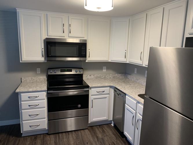 A kitchen inside the Clarksville Lofts