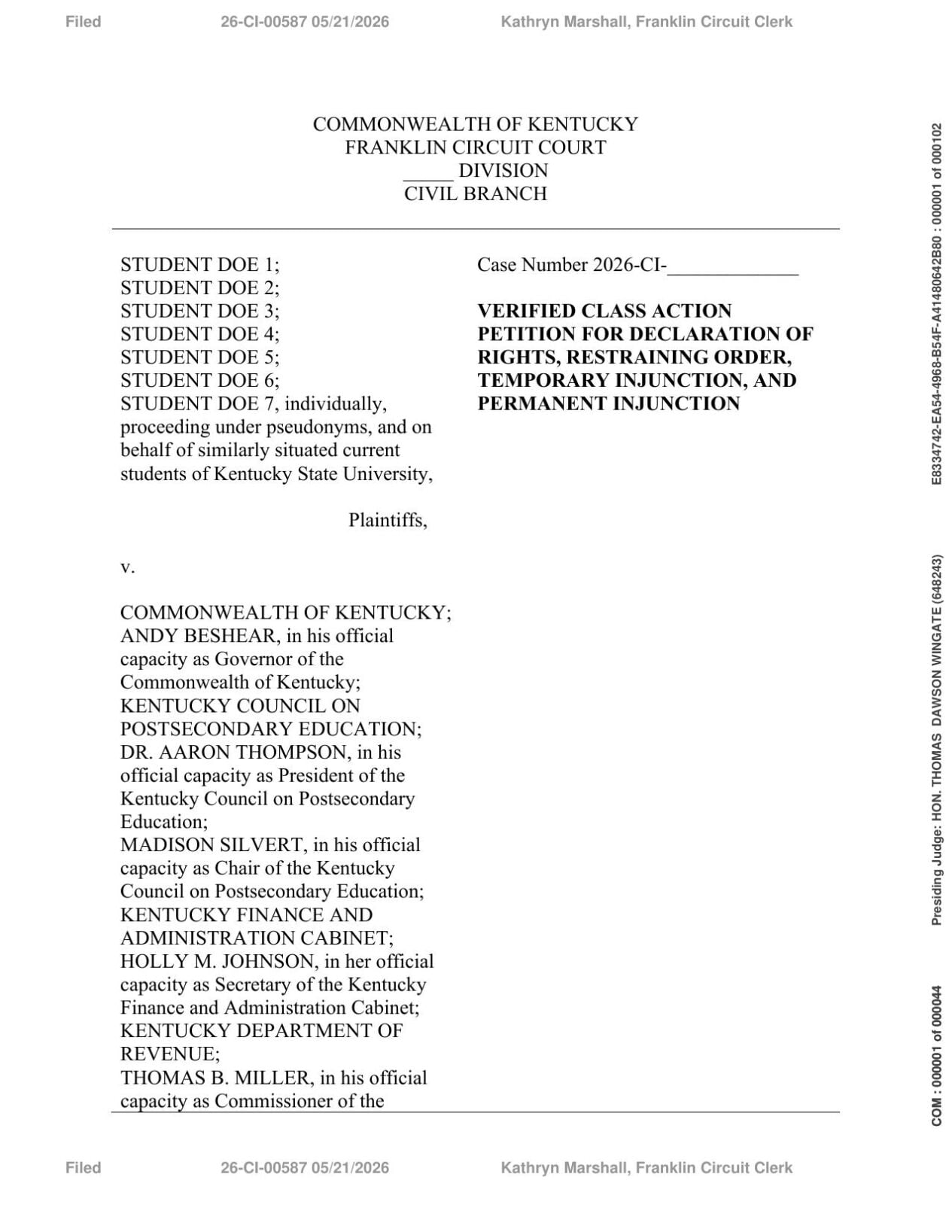KSU declatory judgement action filed over SB 185